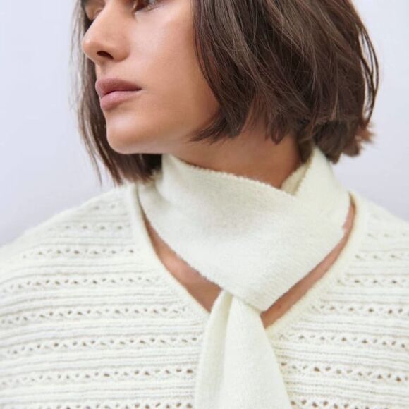 Zara NWT Bow Collar Knit Sweater White Cream Chunky Size S - Picture 12 of 15